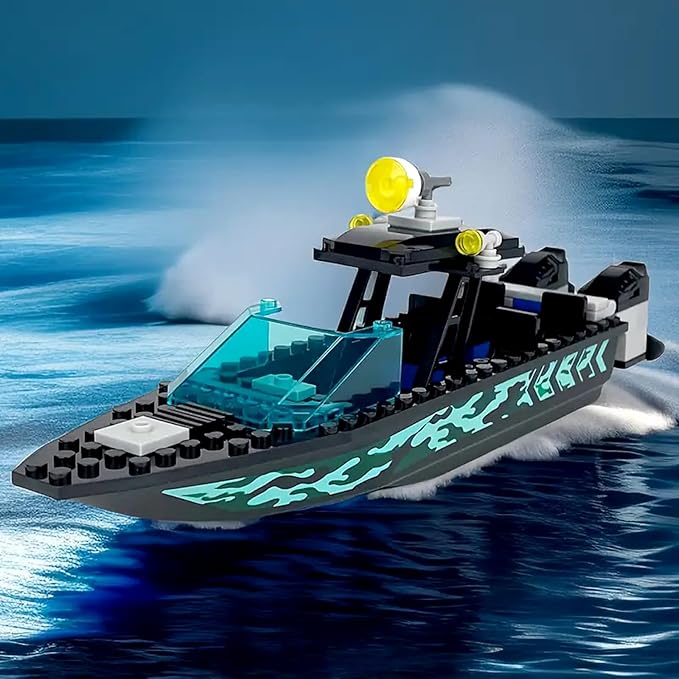 City Coast Guard Boat and Ships Building Blocks Sets Police Boat Rescue Boat Guard Boat Patrol Boats Fishing Boat and Rescure Helicopter Fun Gifts for Boys and Girls (Speed Boat)
