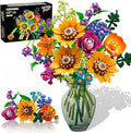 Wild Flowers Bouquet Building Set with Lights - 912PCS Wildflower 18 Botanicals Collection Building Blocks Sunflower Rose Plants Home Decor Easter Gift for Her Mom Women Adults Girls 12+