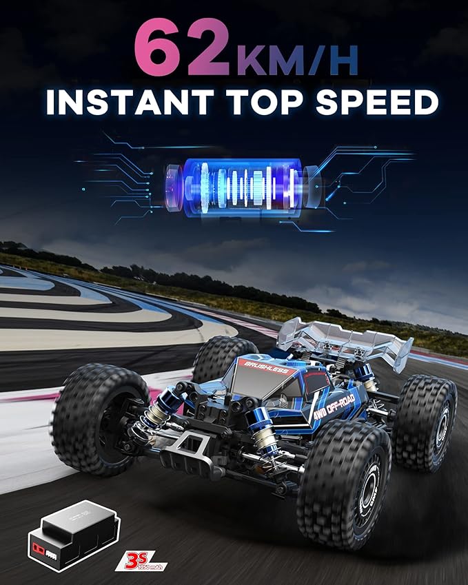 MJX Hyper GO 16207 with 3S Battery 1/16 RTR Brushless RC Cars 62KM/H Fast RC Truck 4WD All-Road Remote Control Cars for AdultsElectric Powered Hobby RC Buggy Gift for Adult