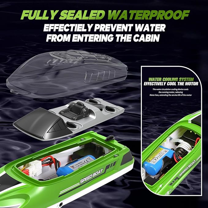 jaming 2.4Ghz RC Boat25KPH Fast Speed RC Boat14 inch Remote Control Boats for Kids and Adults Waterproof Toy Boats for Lakes &amp Pools Gifts for Kids Boys (Green)