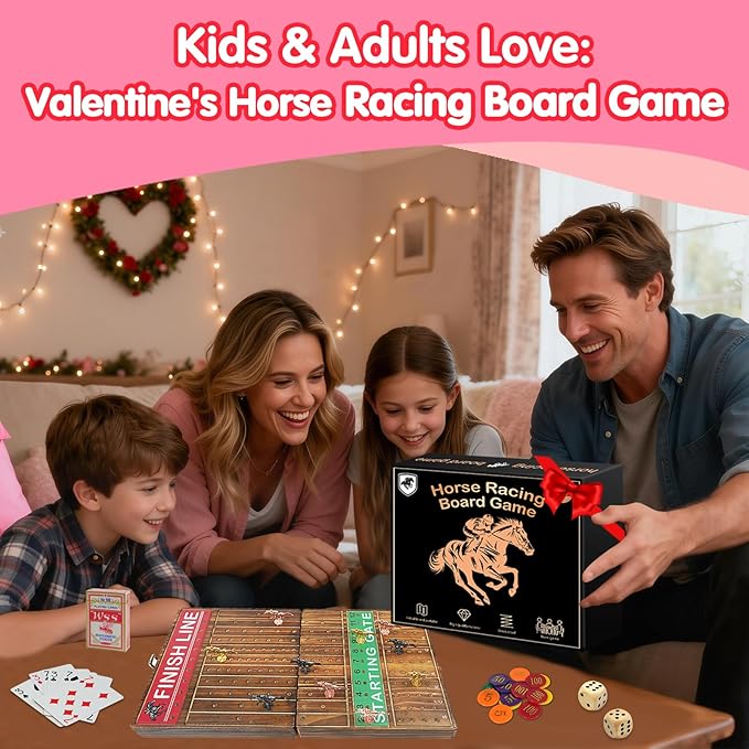 FUNNYB&ampG 21 inches Horse Race Board Game Foldable Large Horse Racing Game for Adults with 11 Metal Horses Solid Wood 60 Pcs Poker Chips 2 Dice 1 Pack of Cards for Family Tabletop Parties(Brown)
