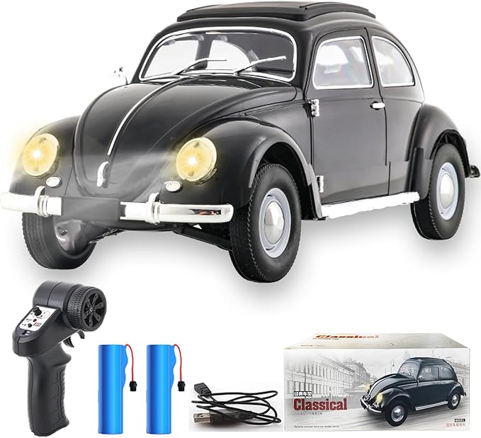 Remote Control Car 1:16 Scale Classic Beetle 1950 Model Toys Car for Teens 2.4GHz 4CH RC Car Rear Wheel Drive with LED Ligjhts and Rechargeable Battery Birthday for Teens Adults