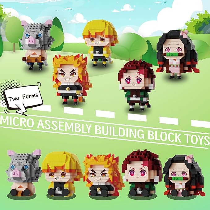 Anime Building Blocks Set 1140 PCS 2 in 1 Sitting &amp Standing Models Cute Micro Brick Action Figures Japanese Manga Merch Toy Decor Character Anime Manga Fans Gift for Kids Adults Toys 8-12 6-14