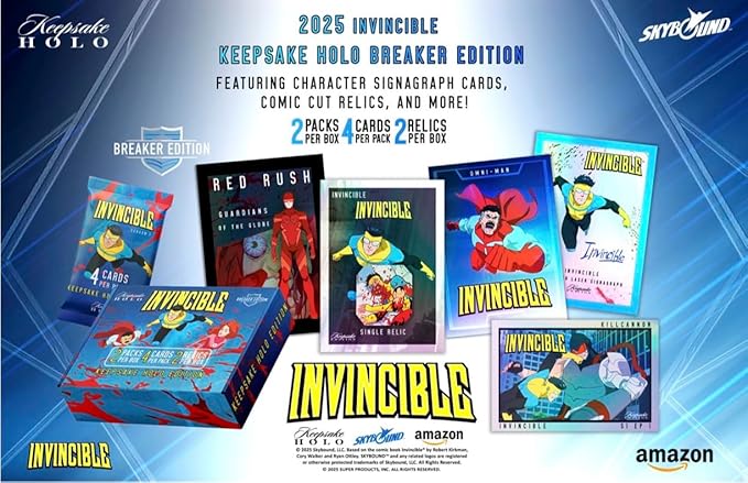 2025 Invincible Season 1 Keepsake Holo Breaker Box Breakers Edition 2 Packs Per Box Holo Mirror Cards Relics Case-Based Inserts 600-Card Checklist