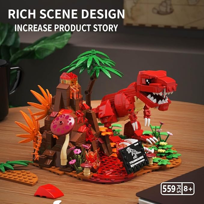 Dinosaur World T-Rex Building Set- Compatible with Lego Sets for Boys 8-14 Jurassic Volcano Era Building Birthday Gift Set for Boys &amp Girl (559 Pcs)