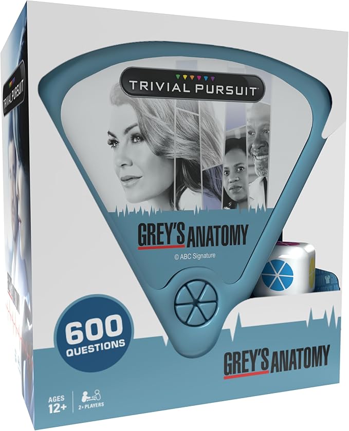 Trivial Pursuit Grey's Anatomy Trivia Game from The Hit Hospital Drama TV Series 600 Questions &amp Die in Travel Container Officially Licensed Grey's Anatomy Merchandise &amp Collectible