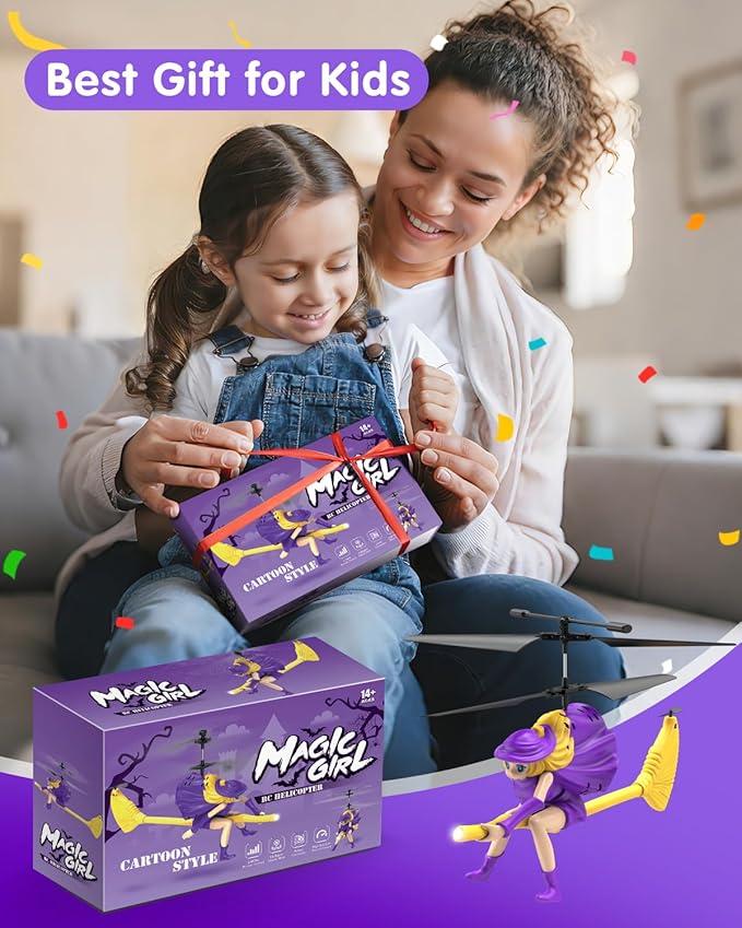 LM16-A RC Helicopter Flying Witch Drone Toys for Girls with LED Lights Indoor/Outdoor Remote Control Helicopter Christmas Birthday Gifts for Kids Boys Girls Age 6-8 9 10 11 12+(Purple)