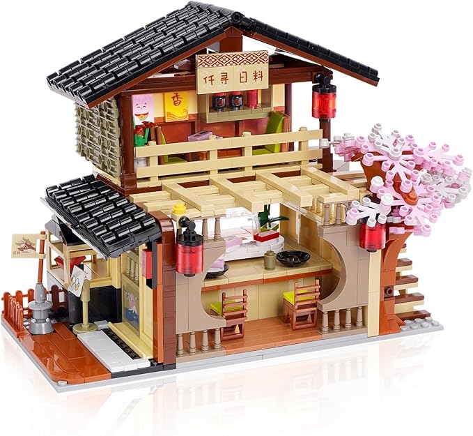 Toy Building Block Japanese Sushi Shop Model Kit Compatible with Regular Size Brick Creative Construction Shop House City View Birthday Gift for Adult Children Kids Boys Girls 8+ 763 PCS