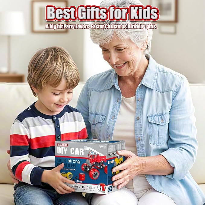 LUDILO Kids Boys Toys Age 4-6 5-7 6-8: 4 PCS DIY Assembly Building City Bus Ambulance Police Car Toy Fire Truck with Electric Drill Stem Learning Toys Gifts for 3 4 5 6 7 8 Year Old Boys Girls Kids