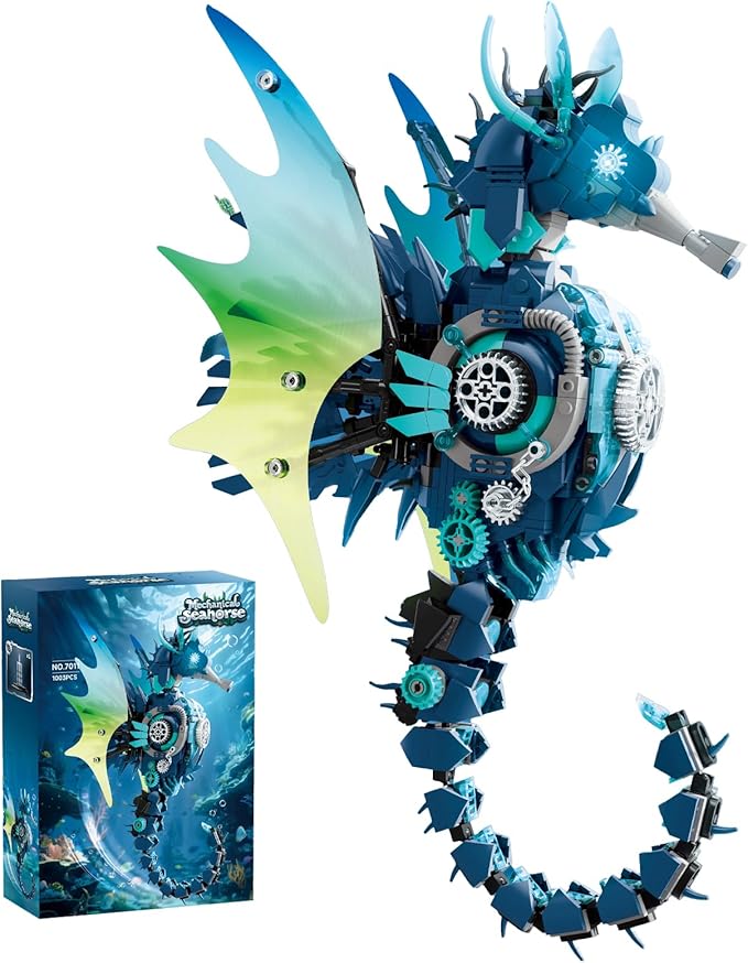 Mechanical Seahorse Building Set Steampunk Ocean Animal Model Kit Articulated Sea Creature Construction Toy Gift for Marine Life Enthusiasts for Adults Teens 1003 Pieces