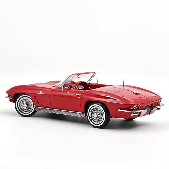Norev 189056 1963 Chevrolet Corvette Stingray Convertible Riverside Red 1-18 Scale Diecast Model Car