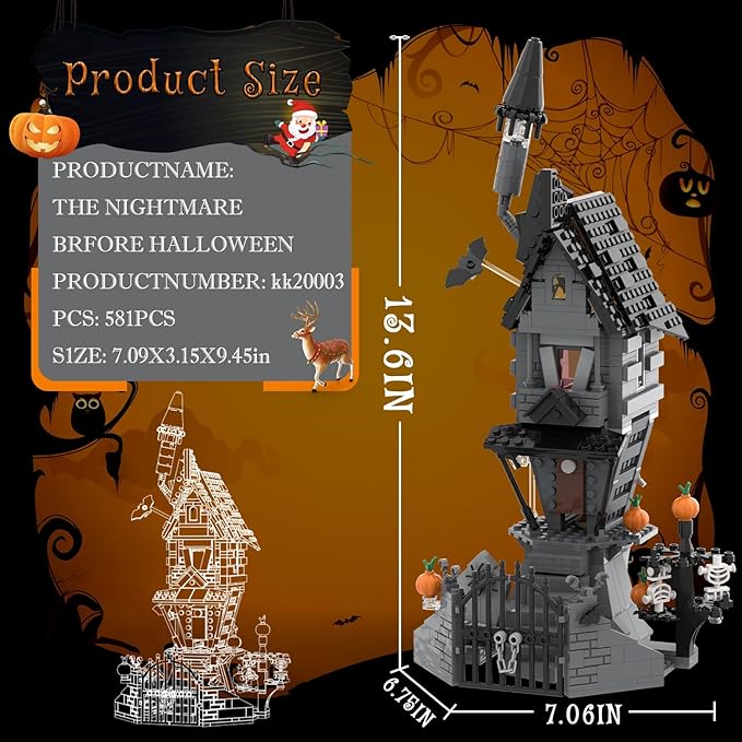 Haunted House Building Toys with Light Night Before Halloween Haunted Mansion Building Set for Movie Fans and Kids Compatible with Lego 581 PCS