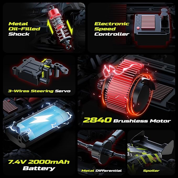 DEERC 1611 1/14 Fast Brushless RC Car for Adults 43 MPH High Speed 4x4 Off-Road RC Truck Waterproof Monster Truggy All Terrain Remote Control Drift Car for Boys 8-12 2 Batteries 3S Lipo Compatibl