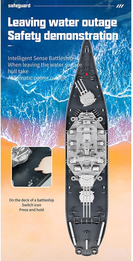 1/390 RC Battleship 2.4G 8-10KM/H Electric High-Frequency Twin-Engine Battleship Model Remote Control Military Warship Armed Cruiser Boat