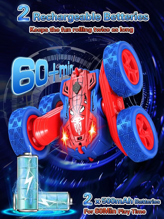 Spider Remote Control Car - 360° Flip RC Toys for 4 5 6 7 8 Year Old Boys 2.4Ghz Double Sided RC Stunt Car with Light Spray Birthday Xmas Gifts for Kids Age 4-6 5-7 8-12