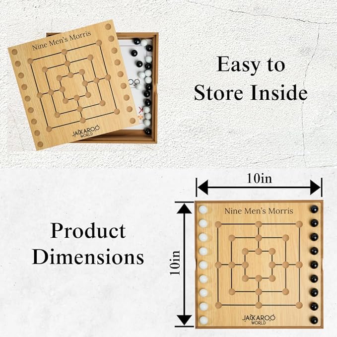 Nine Mens Morris Board Game Marble Strategy Game Solid Wooden Game Set with 18 Marbles 2 Player Board Games Ancient Games Nine Mens Morris Game Mill Classic Games for Adults (Oak)