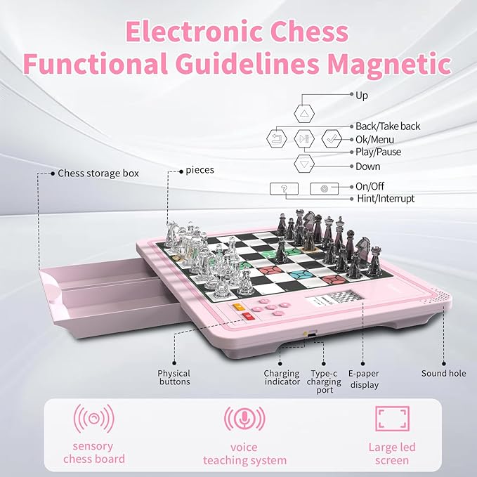 Electronic Chess Set Computer Chess Game Chess Set Board Game Electronic Chess Game LEDs Built-in Battery Great Partner for Play and Practice