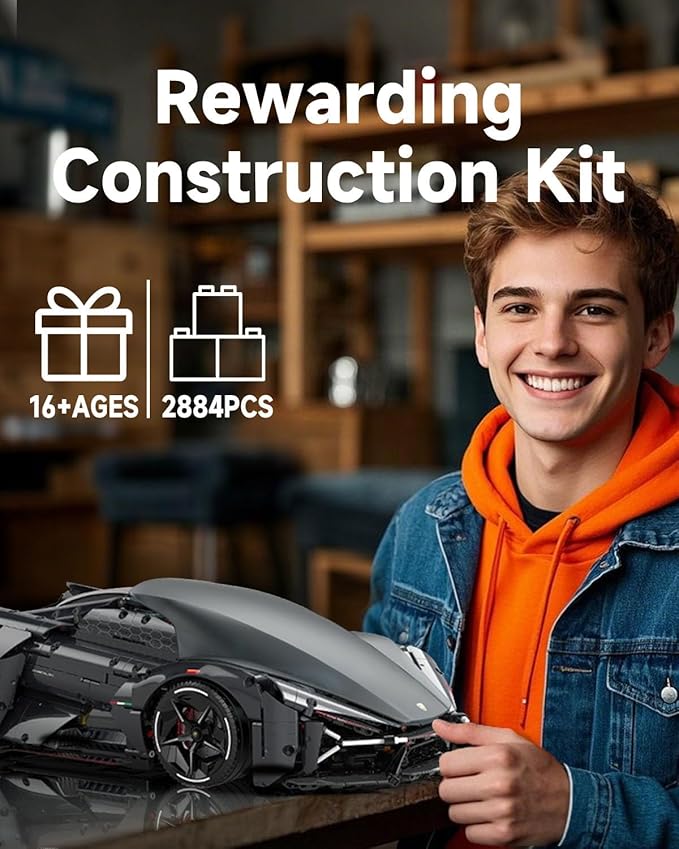 JTBBOY 1:8 Sport Building Supercar Set for Adults Model Kit for Adults to Build Collectible Car Building Kits Supercar with Authentic FeaturesDisplay Model for Home or Office(2884PCS)