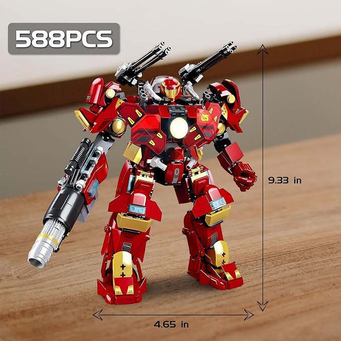 Mech Robot Transforming Building Blocks Set for Adults Red City Protector Mecha Model Action Figures Cool Creative Robots STEM Toys Gift for Teens Boys 588 Pieces
