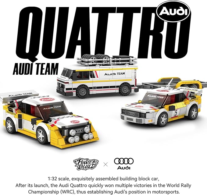 S1 Quattro Rally Team Building Set with 3 Building Cars1:24 Audi Official Licensed Race Car Toys Compatible with Technic Speed Champion Collectible Toy Gift for Adult and Boy Age 14+ (1425PCS)