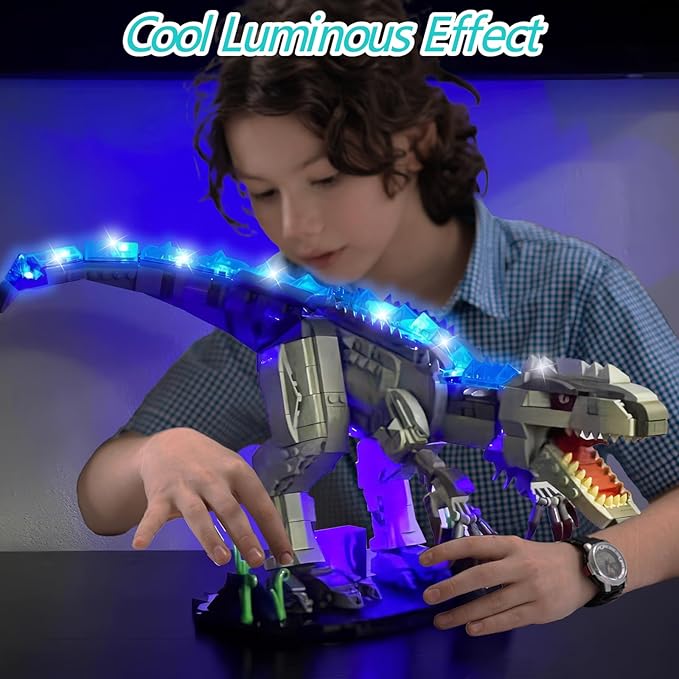 Light Up Dinosaur Building Block Sets Glowing Tyrannosaur Building Kits Construction Dino Educational Building Sets for Boy 6+ and Adult 23.6 Inch Big Size