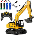 Remote Control Excavator for Boys Metal Bucket Construction Vehicle - Includes 2 Rechargeable Batteries for 40+ Mins Play 1/24 Scale Realistic Sound &amp Lights STEM Gift for Kids 3-12