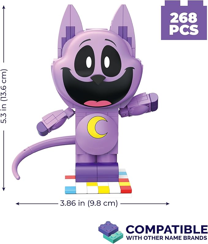 Brickcraft Poppy Playtime CatNap Smiling Critters Building Set 151 Piece Posable Purple Cat Figure with Tail Collectible Horror Game Building Toys Gift for Boys &amp Girls Ages 8 and Up