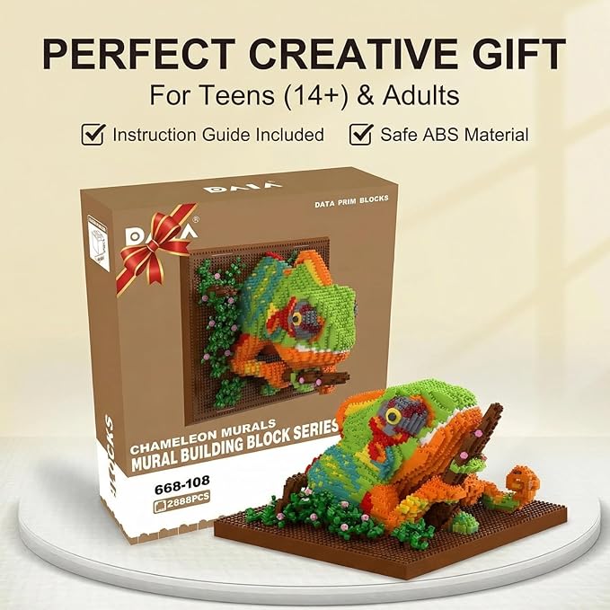 Chameleon 3D Wall Art Micro Mini Building Blocks Set Animal Mosaic Display Model for Wall or Tabletop Decor 2688 Micro Pieces with Step-by-Step Instructions Creative Gift for Teens &amp Adults