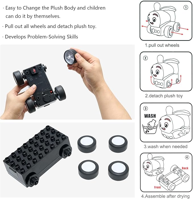 Plush Toy Remote Control Vehicle with 2 Detachable Dolls Kids Electric RC Toy for Boys Girls Ages 2+ Soft Plush &amp Durable Design Suitable for Blocks (Fastfood Truck)