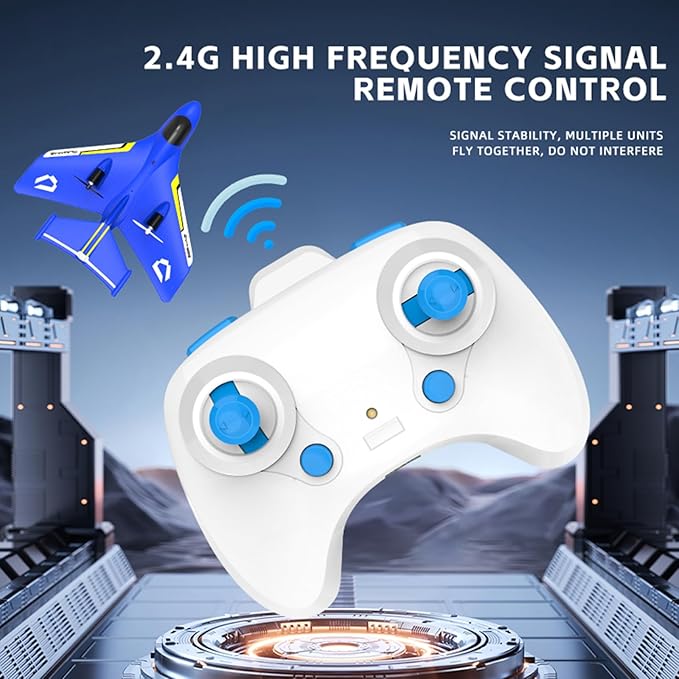 Remote Control Wireless Airplane Toy Gravity Gliders Airplane With Lights Rc Plane For Water Land &amp Air Rc Float Plane 2.4G 2 Channels Rc Remote Control Fighter Model Toy For Adults Kids (Blue