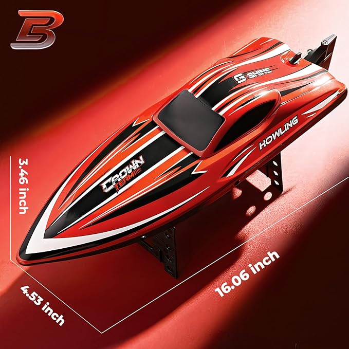 BEZGAR RC Boat 16 inch Big Brushless Remote Control Boat for Adults and Kids 55 KPH Large Fast RC Speed Boats with 2000mAh Battery Ideal Waterproof Toy Boats for Lakes - HJ818PRO Red