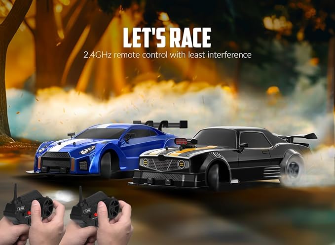 RACENT 1:16 RC Drift Car 2.4Ghz 4WD 18KM/H Remote Control Car with Spray Mist Racing and Drifting Wheels LED Light 2 Batteries Sport Model Toys Vehicle for Kids Boys Adults