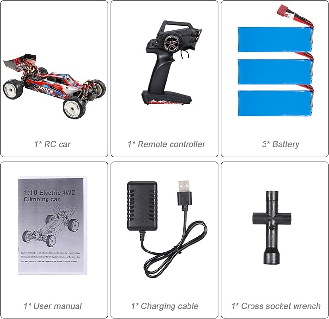 GoolRC WLtoys 104001 RC Car 1:10 Scale 2.4GHz RC Drift Cars 4WD 45km/h High Speed Racing Car All Terrain Off-Road Buggy with Aluminum Alloy Chassis Zinc Alloy Gear and 3 Batteries
