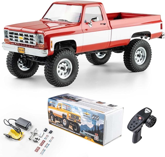 FCX18 FMS 1/18 Chevrolet K10 RC Truck Officially Licensed 4WD RC Crawler 2 Speeds Switch with LED Lights Off-Road RC Model for Adults (Red)
