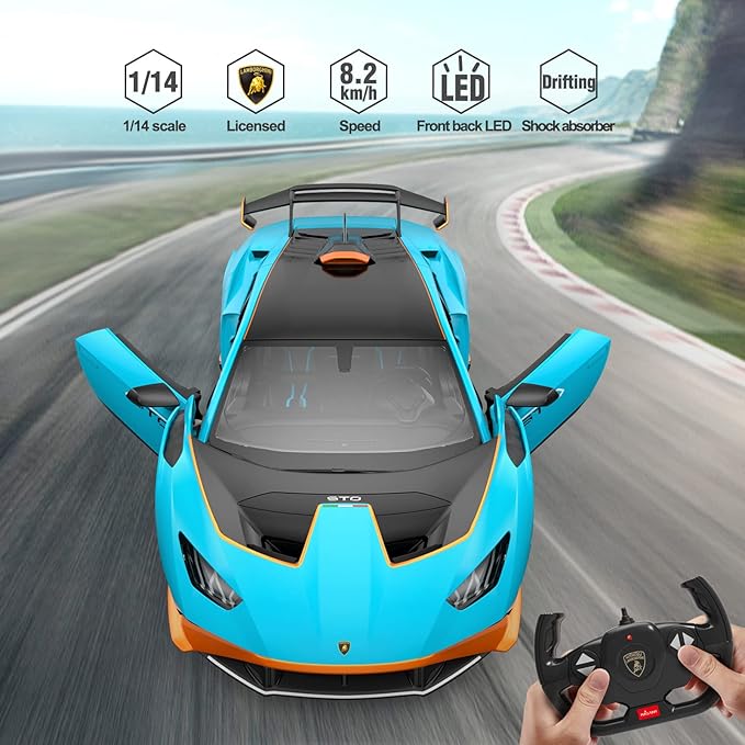 RASTAR Lamborghini RC Car 1/14 Lamborghini Huracán STO Model Car 2.4Ghz Blue Remote Control Toy Car for Boys