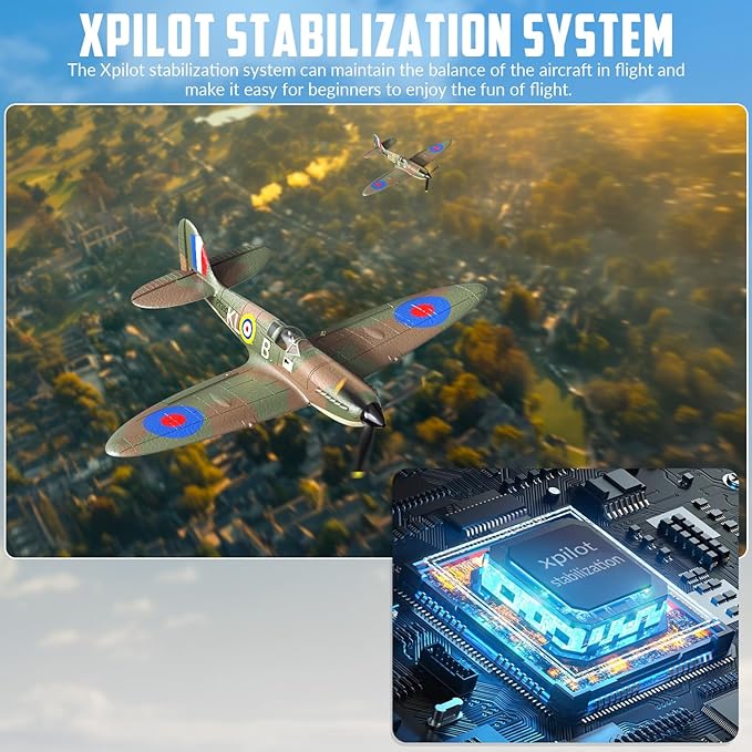 RC Plane Spitfire Fighter 2.4Ghz 4CH Remote Control Aircraft Ready to Fly for Adults Airplane Radio Controlled Plane with Xpilot Stabilization System 761-12