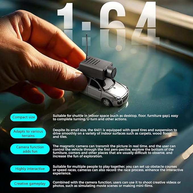 WLtoys Mini RC Car 1:64 Scale FPV RC Drift Car with 720P HD Camera 2.4GHz Transmitter WiFi App Control with Gyro LED Lights Mini Racing Toys (Silver Gray)