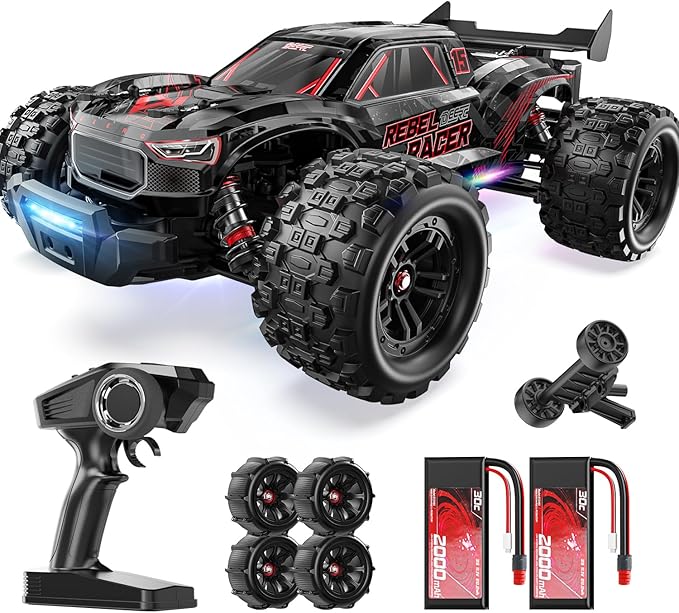 DEERC Fast Brushless RC Car for Adults 1/14 4WD Off-Road Remote Control Car Truck 46+ MPH Waterproof All Terrain RC Truggy with 2X 3S LiPo Batteries