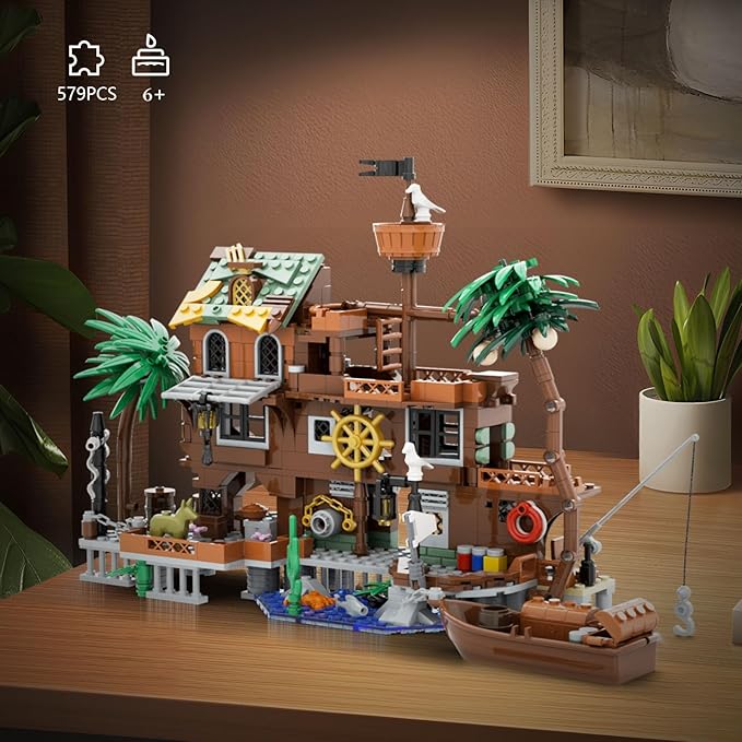 Pirate Dock Ship Building Toys Pirate Themed City Building Block Set A Gift Compatible with Lego Sets for Boys &amp Girl 6-14 &amp Adults (579pcs)
