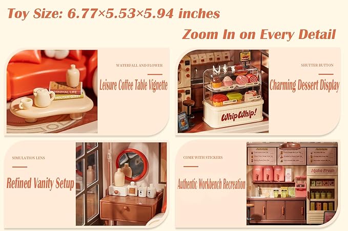 Milk Tea Shop DIY Miniature House Building Toy Dollhouse Set with LED Creator Playset Suitable for Mini Figures Construction Toys Diorama Kit Gifts for Adults