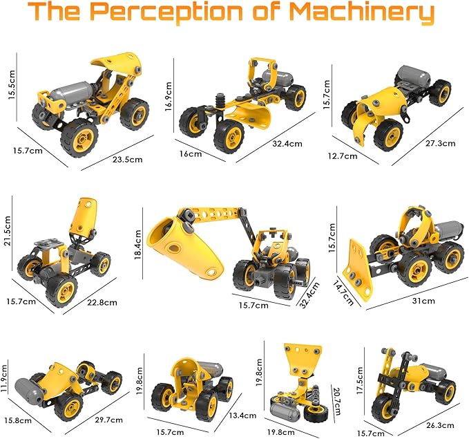 10 in 1 Kids STEM Building Toys Electric Building Blocks Toys Set for 5 6 7 8+ Year Old Boy Educational STEM Learning Construction Excavator Kit for Kids Age 4-8 5-7 6-8 8-10
