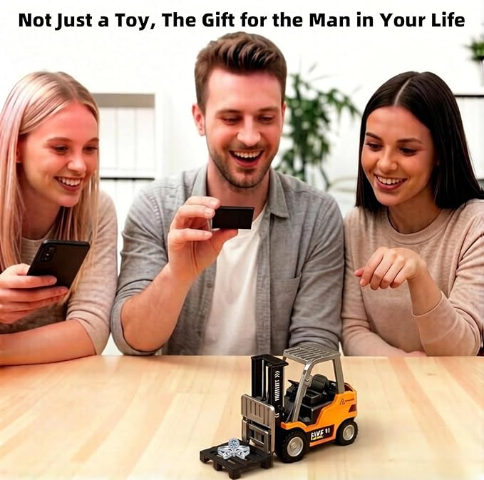 mini RC Forklift Toy - 1:64 Alloy Remote Control Crane with Liftable ForksSTEM Educational Construction Vehicle for Kids Age 6-12Christmas Birthday Gift(mini Forklift)