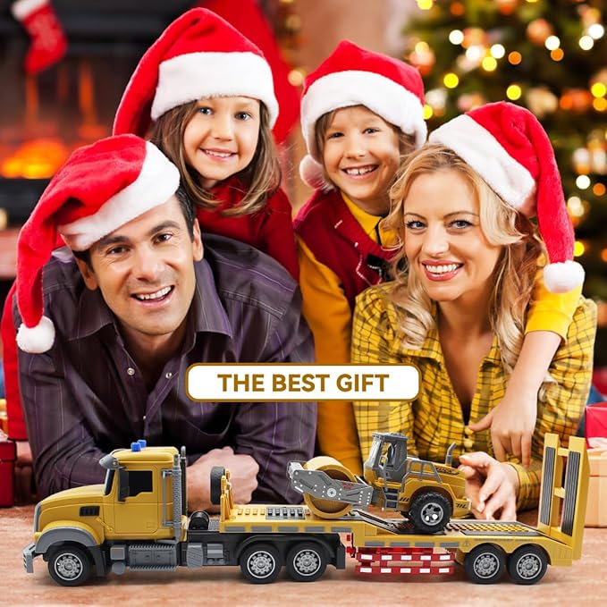 RC Semi Truck Remote Control Semi Truck and Trailer Toy 22.5 Inch 2.4Ghz Semi Truck Toy with Sound and Lights Road Roller Model 1/24 RC Construction Vehicles Toy for Adults &amp Kids Boys