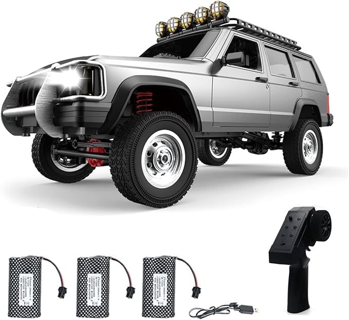 GoolRC RC Rock Crawler 1:12 Scale Remote Control Car 2.4Ghz 4WD Off Road RC Truck All Terrains Climbing Vehicle RC Car Gifts for Adults Include 3 Batteries (Silver)