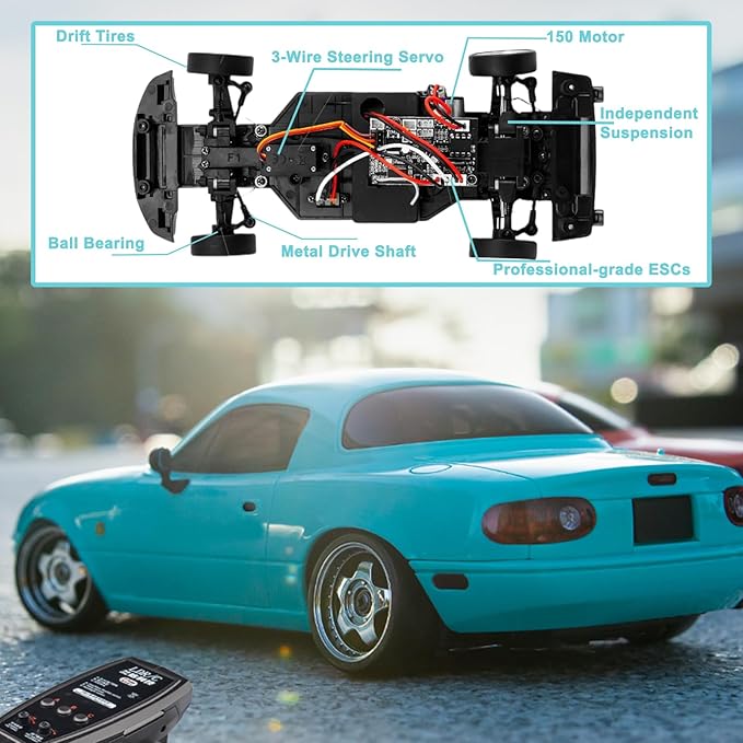 Skymaker LD1804 1/18 Scale RWD RC Drift Car 2.4G Miata RC Car for Adults with ESP Gyro Pop-up Lights 2 Batteries &amp LDRC Parts Blue