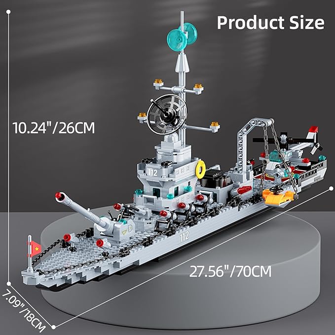 Battleship Building Block Set 6-in-1 X-Large WW2 Military Battle Ship Aircraft Carrier Toys Navy Warship MOC Model Kits Ideas Birthday for Adults Men Boys Age 8-12 8-14 8+
