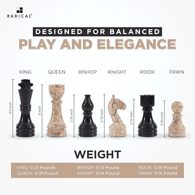 Radicaln Marble Chess Figures 3.5'' Inches Black and Coral Handmade Travel Chess Set and Figure for Adults Board Games Ideal Chess Pieces