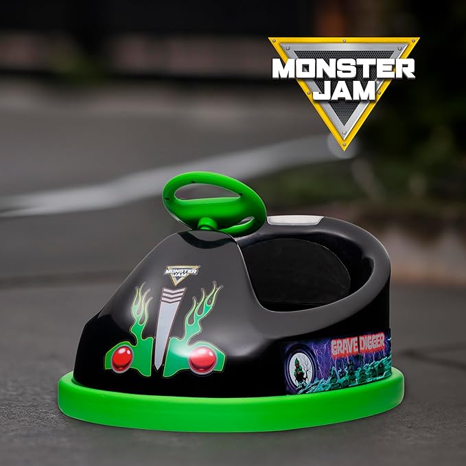 Monster Jam Bumper Car for Kids 2 Speed Electric Bumper Car Vehicle Toddler Bumper Car with Remote Control and 360 Degree Turning 6V Motor LED Lights Gifts for Toddlers