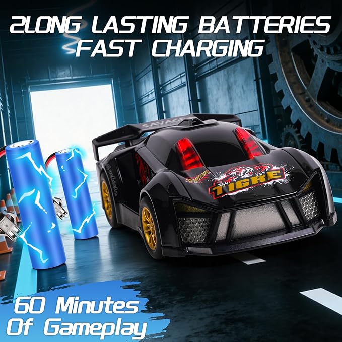 3-in-1 RC Drift Car Remote Control 1:24 Police/Sports/Racing Rechargeable 2-Player Battle Set with Infrared Gun Knock-to-Flip 60 Min Play for Kids 4 5 6 7 8 9 Year Old (Black)