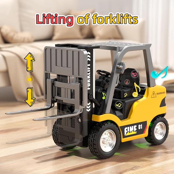 Mini RC Truck 1:64 Scale RC Forklift Toy Electric Vehicle with 2.4Ghz Remote Control 2 in 1 RC Cars Lift Fork &amp Hook with Lights &amp Sounds for 3 4 5 6 Year Old Boys Kids and Girls Birthday G